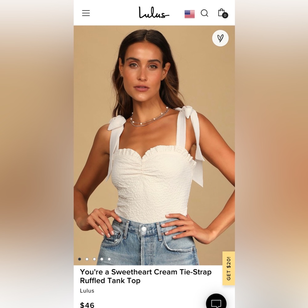 Lulus You're a Sweetheart Cream Tie-Strap Ruffled Tank Top - XL
